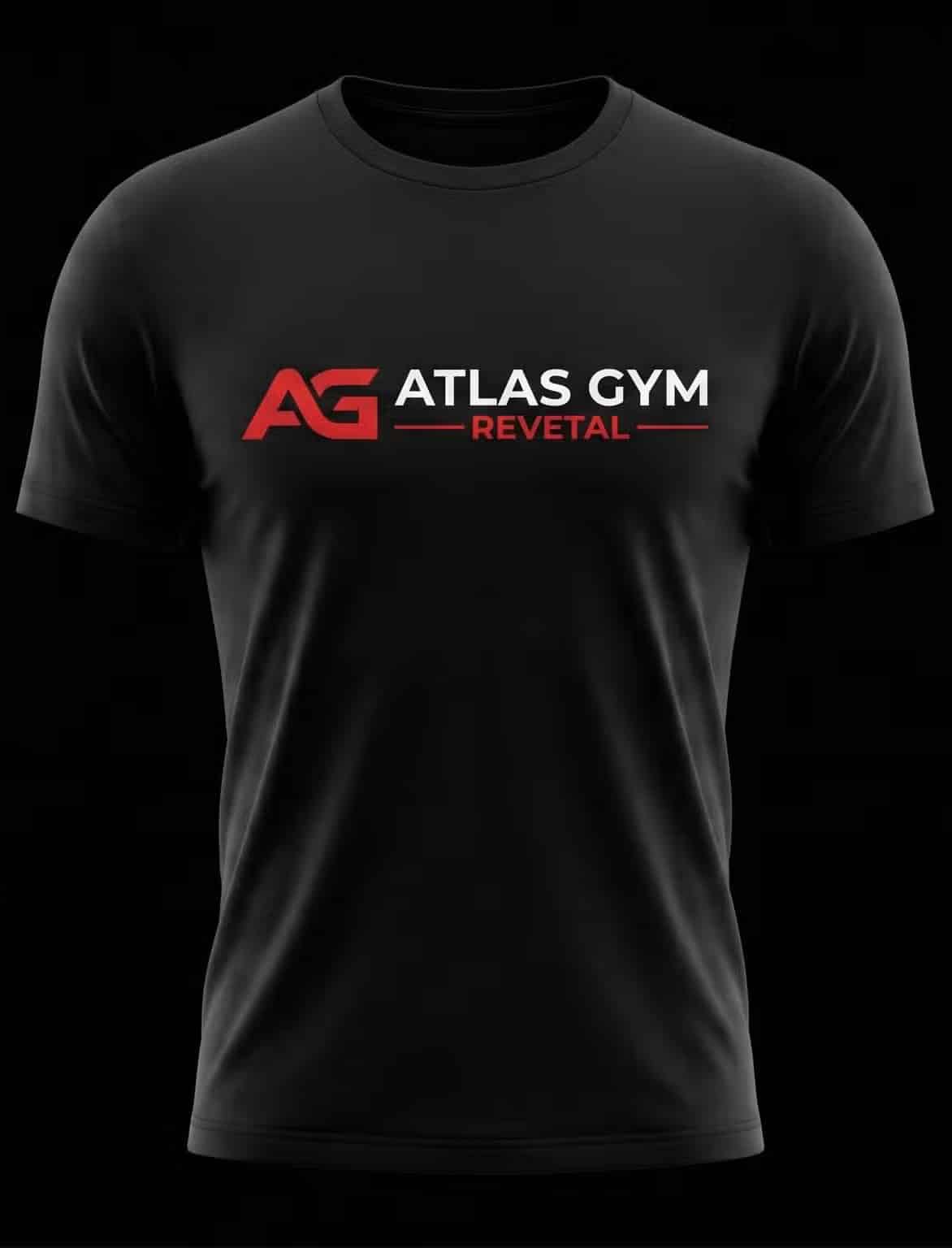 Svart Atlas Gym Revetal t-skjorte med rød og hvit logo på brystet. Den eksklusive treningsskjorten gis gratis til de 100 første medlemmene av det nye styrkegymmet.