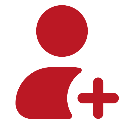 Rødt brukerikon med et pluss-tegn. Symboliserer rask og enkel innmelding på nettsiden for å bli medlem på Atlas Gym.
