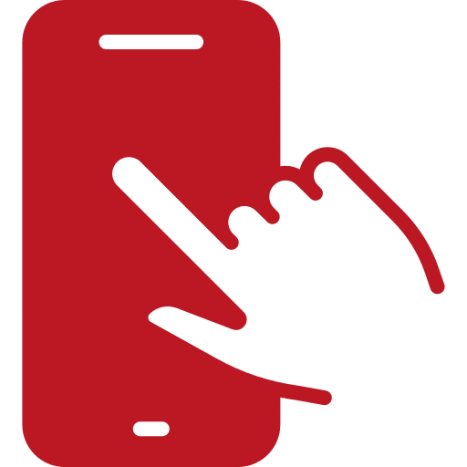 Rødt ikon av en smarttelefon som berøres av en finger. Illustrerer den enkle, appbaserte adgangen for medlemmer på Atlas Gym Revetal.